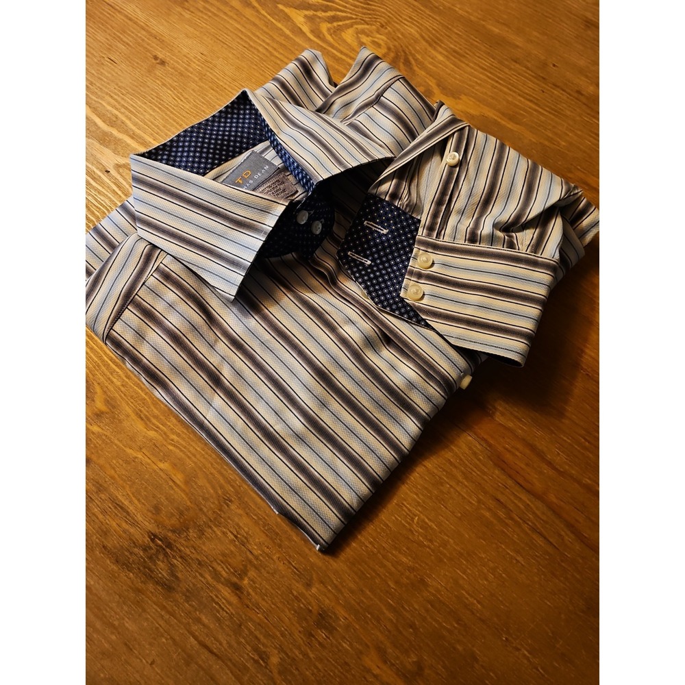 THOMAS DEAN SHIRT TD FLIP CUFFS SZ LARGE BLUE/GRAY  J1